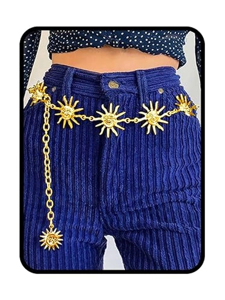 Navoky Moon Star Metal Waist Chain Sun Pendant Belly Belt Body Chains Jewelry Accessories for Women and Girls - Gold-Sun