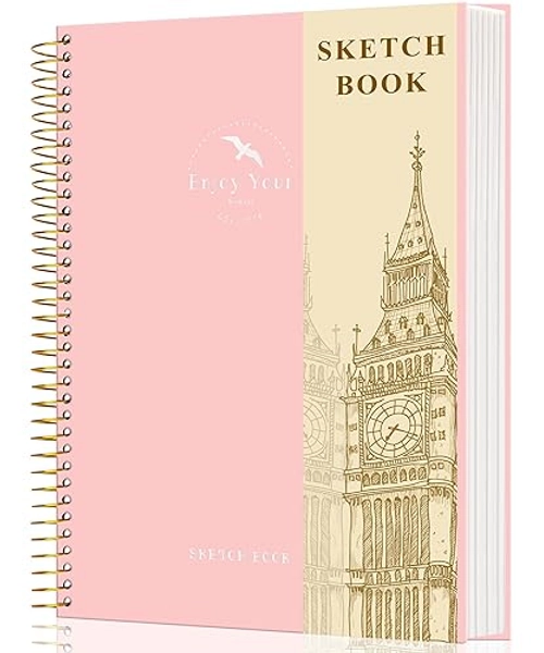 Hardcover Sketchbook for Drawing 8.5 x 11 Spiral Sketch Book for Adults Women Kids with 100gsm 68lb 120 Sheets Premium Paper Sketch Pad for Drawing Books Notebook Art Supplies, Pink - Large - Pink