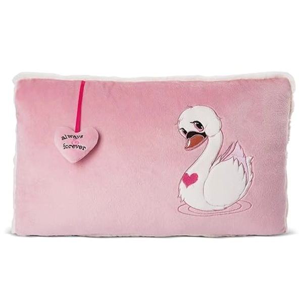 NICI Kuscheltierkissen Love Schwan 43x25cm rechteckig I Kuschelkissen Schwan für Jungen, Mädchen & Babys I Flauschiges Plüschtier-Kissen – 48274 - Weiß (Rechteckig)