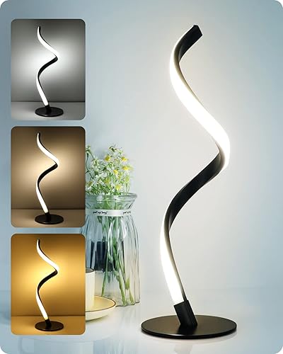 Yarra-Decor Modern Spiral Bedside Lamp - 3 Colors Touch Control LED Table Lamp, Stepless Dimmable Nightstand Lamps for Bedroom Living Room & Office, Black(3000K 4000K 5000K) - Black