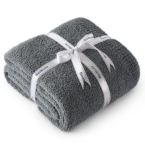 Bedsure Knit Throw Blanket Super Soft Warm Blanket for Couch Lightweight Fluffy Blanket for Bed Sofa 50x60 Inches Grey - 02 - Dark Grey - Throw (50" x 60")