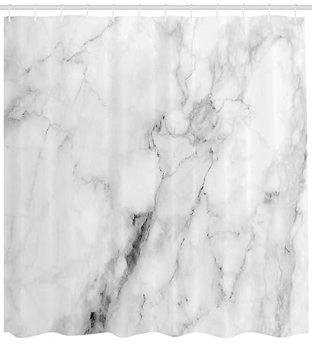 Ambesonne Marble Print Shower Curtain, Stone Surface Pattern Cracked Lines and Stripes Display, Cloth Fabric Bathroom Decor Set with Hooks, 69" W x 75" L, Grey Dust White - 69"W x 75"L (Pack of 1) - Grey Dust White
