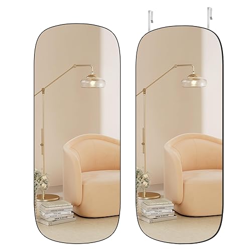 SONGMICS Full Length Wall Mirror, Over The Door Mirror, 47.2" x 18.5" Arched Hanging Mirror, Frameless Glass Mirror Decor, for Bedroom Living Room Dressing Room, Black ULFM010B01 - Basic Dressing Mirror