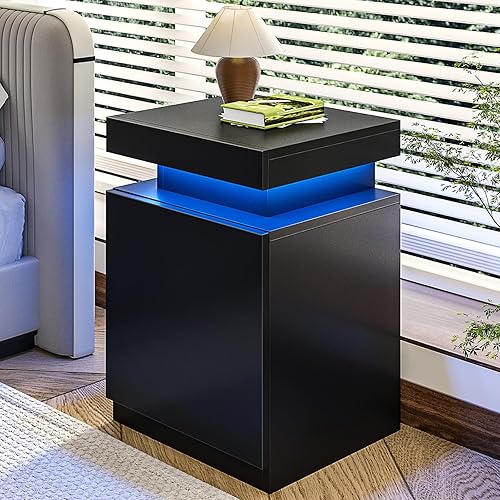Nightstand with Charging Station and LED Lights