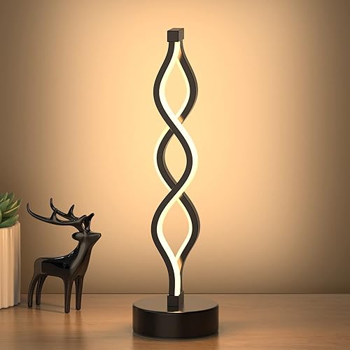 NUÜR Infinity Spiral LED Table Lamp Black, Dimmable Metallic Bedside Lamp with Touch Controller, 3 Colour Temperature, 15.8 Inch Height, Decorative Lamp for Home, Living Room - Black