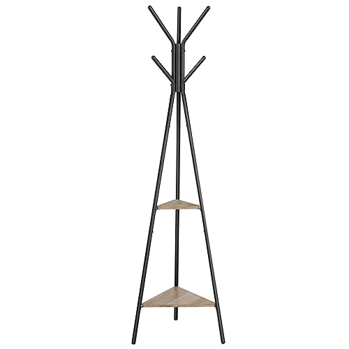VASAGLE Coat Rack Freestanding, Coat Hanger Stand, Hall Tree with 2 Shelves, for Clothes, Hat, Bag, Industrial Style, Greige and Black URCR16B02 - Greige + Black