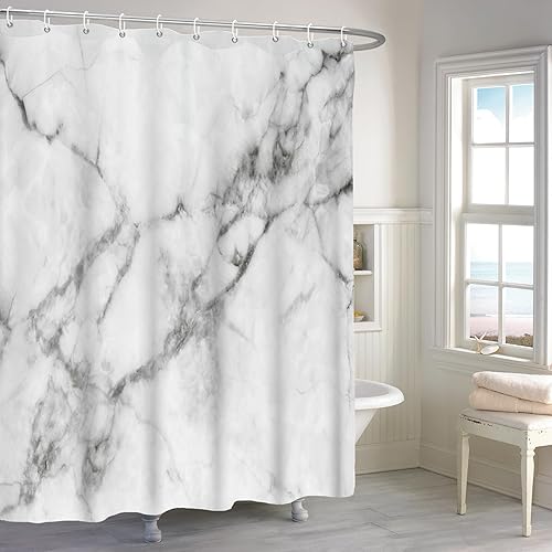 Renaiss 72x72 Inches Grey White Marble Shower Curtains for Bathroom Modern Luxury Watercolor Abstract Crack Texture Ink Painting Fabric Shower Curtain Waterproof Polyester Fabric with Hooks - Gray White - 72"W x 72"L (Pack of 1)