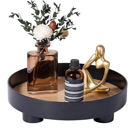 Decorative Tray Coffee Table Tray Round Trays for Home Decor Bathroom Counter Tray Perfume Organizer for Dining Table, Dresser, Kitchen,12 Inch, Black - Black