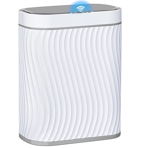 Bathroom Small Trash Can with Automatic Touchless Lid, 2.6 Gallon Smart Garbage Can Narrow Waterproof Trash Bin for Bedroom, Office, Living Room - Grey