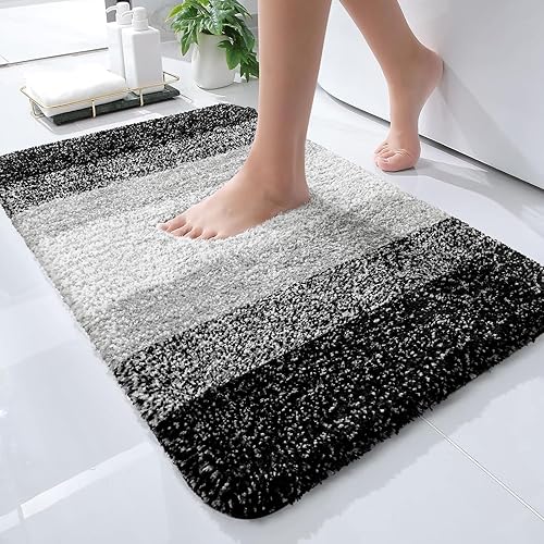 OLANLY Bathroom Rug Mat 24x16, Extra Soft and Absorbent Microfiber Bath Rugs, Non-Slip Plush Shaggy Bath Carpet, Machine Wash Dry, Bath Mats for Bathroom Floor, Tub and Shower, Black - 24" x 16" - Black