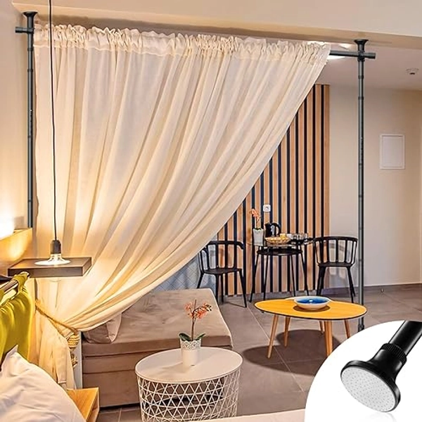 Room Divider Curtain Rod - No Drilling Partition Room Dividers Wall,28-96inch(W) 4-9ft(H),Heavy Duty Metal Tension Curtain Stand for Studio Apartment Room Separation,Portable Room Separator,Black - Black