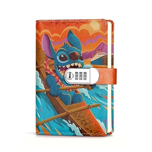 JOHSBYD Stitch Leather Combination Lock Notebook Lilo & Stitch Leather Locked Journal Notebook for Stitch Fans for Teens Personal Secrets Writing (stitch-ship) - stitch-ship