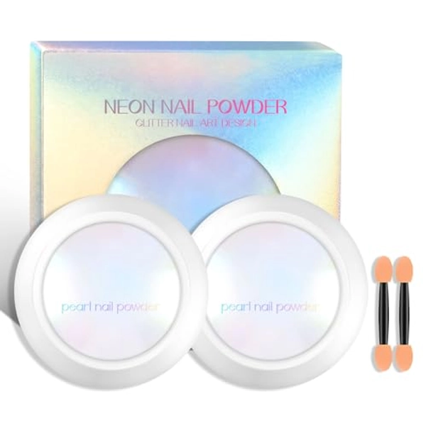 Ownest 2 Pcs Neon Iridescent Chrome Nail Powder,Mermaid Chrome Nail Powder Symphony Shell Nail Powder,Mermaid Pearl Magic Nail Powder Salon Nail Pigment Manicure Pigment - 2pcs