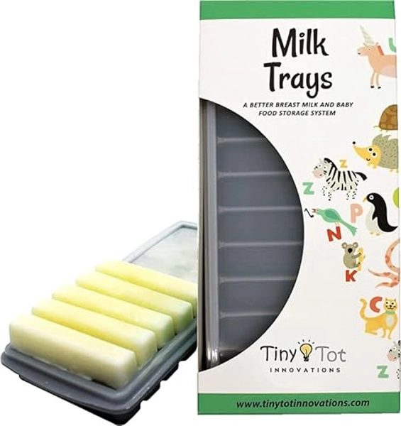Breast Milk Freezer Storage Trays, 10-1oz Bars, 2 Silicone Tray Containers w/Leak Resistant Lids, Food Grade Silicone (Milk Trays) - Milk Trays