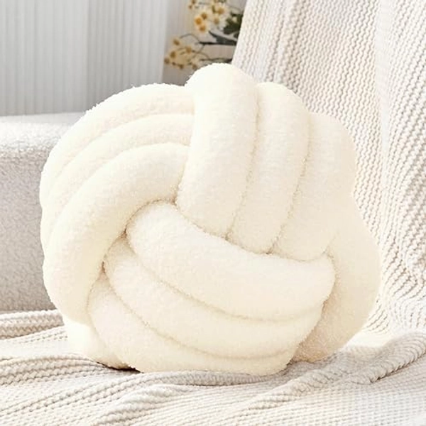Petrella Knot Pillow Ball Round Throw Pillows Home Decor Cushion Decorative Aesthetic Throw Pillows，Lambswool White 8inch - White - 8inch
