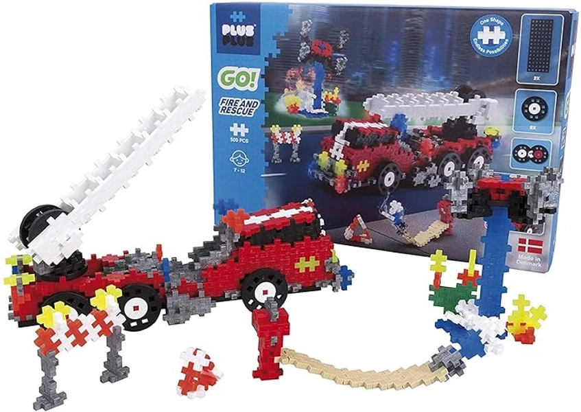 PLUS PLUS - Go! Fire and Rescue - 500 Pieces - Creative Building and Construction Set - Mix of Firetruck Colors in a Box - Kids 7 to 12 Years - P7009
