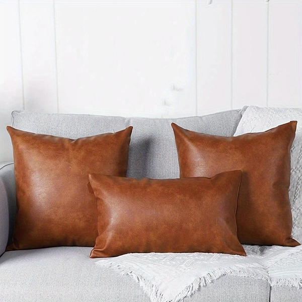 1pc Rustic Farmhouse Faux Leather Throw Pillow Cover, Waterproof, Hand Wash, Zip Closure, Solid Pattern, Non-Woven Fabric, Decorative Square Cushion Case for Living Room Couch Bed Sofa