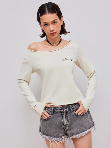 Terry Asymmetrical Neckline World Wide Sweatshirt
