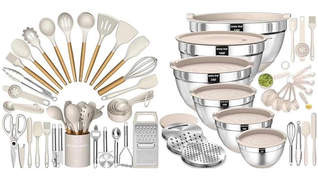 Umite Chef 34pcs Kitchen Utensil Set and 26pcs Mixing Bowls with Lids Set