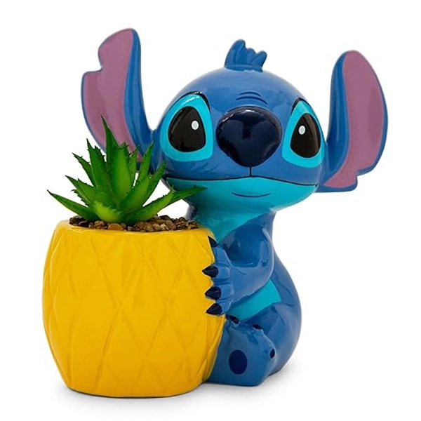 Disney Lilo & Stitch Pineapple 6-Inch Ceramic Planter with Artificial Succulent | Cute Flower Pot, Faux Indoor Plants - Lilo & Stitch Pineapple