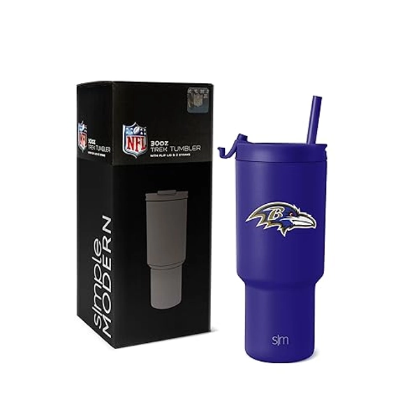 Simple Modern Officially Licensed NFL Baltimore Ravens 30 oz Tumbler with Flip Lid and Straws | Insulated Cup Stainless Steel | Gifts for Men Women | Trek Collection | Baltimore Ravens - Baltimore Ravens - 30oz