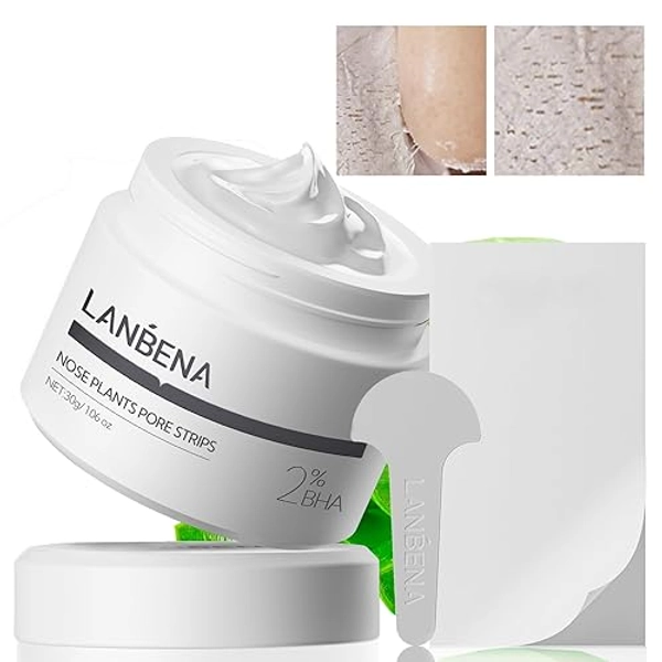 LANBENA 2.0 Nose Pore Strips, Blackhead Remover Mask with Salicylic Acid, Amazonian White Clay, Pore Cleanser Purifying Peel off Face Mask with 60 PCS Strips, Aloe Facial Mask(1.05 Ounce) - White