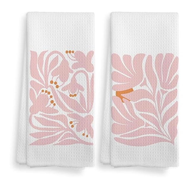 NOQL Pink Boho Floral Kitchen Towels and Dishcloths Set of 2, Pink Floral Hand Towels, Boho Dish Towels, Boho Pink Bath Kitchen Drying Cloth Hand Towels Tea Towels for Bathroom Kitchen, 16×24 Inches