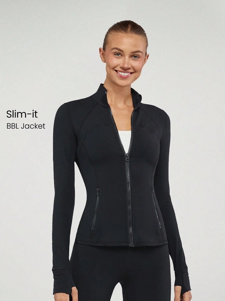 FeatherFit™ Slim-It Streamline Performance Secure Pockets Zip Up Long Sleeve Jacket Low Impact Yoga Daily Fall