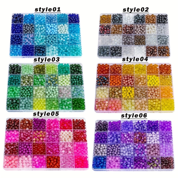 [Assorted Colorful] 960pcs 6mm Glass Beads Bracelet Making Kit | 24 Assorted Colorful Glass Beads | Glass | DIY Crafts, Friendship Bracelets