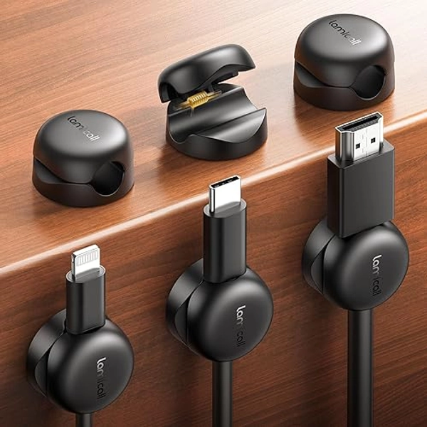 Lamicall [6 Stück] Kabelhalter Kabelclips, Kabel Organizer - [Kleiner & Raumsparender] Feder Kabelklemmen Selbstklebend, Kabelmanagement für Schreibtisch, Auto, Wand, Kabelorganizer für Ladekabel HDMI - Schwarz