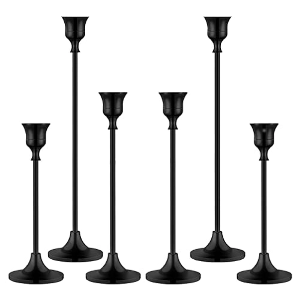 BEZURA Candlestick Holders,Taper Metal Candle Holder for Candlesticks Black Candelabra Candle Holder Easter Vintage Candle Stick Candle Holder for Fireplace Party Dining Home - Black - 2sets (6pcs)