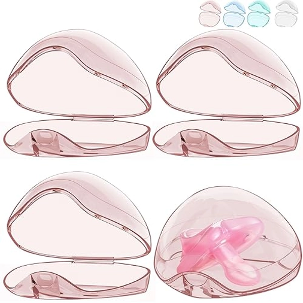 Smlpuame Pacifier Case,4 Pack BPA Free Pacifier Holder Case,Transparent Container Box for Baby Binky（Not Included,Essential Pacifier Accessories,Alway Keep Paci Clean,Easy to Clean(Pink) - Pink - 4 Pack