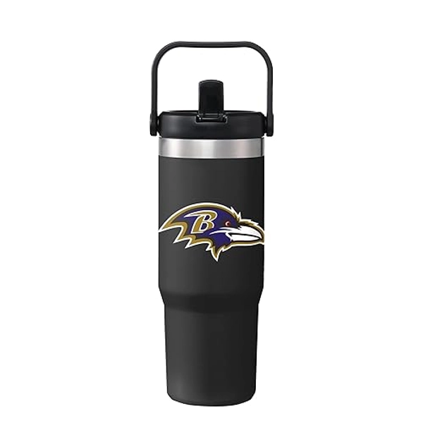 FOCO NFL Unisex-Adult NFL Team Logo Insulated Travel Mug 30oz Straw Tumbler - Baltimore Ravens - One Size - Team Color