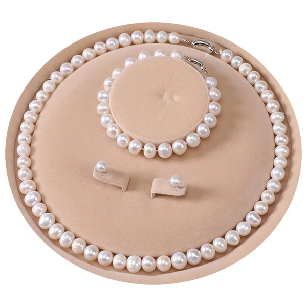 YONGMAN Freshwater Cultured Pearl Necklace, Bracelet, Earrings Jewellery Gift Set for Women, necklace:20", bracelet:8", Sterling Silver, Pearl