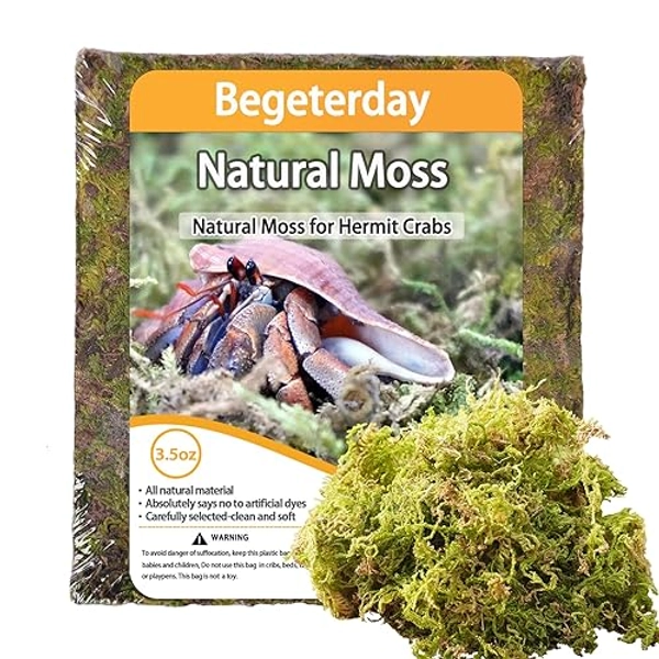 Begeterday 3.5oz Natural Moss for Hermit Crabs, Ideal for Hermit Crab Supplies for Tank Habitat - 3.5oz