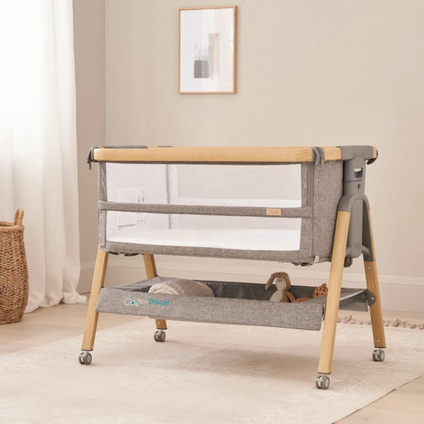 CoZee Breeze Plus Co-sleeping Bassinet with Rocking Legs in Oak Charcoal | Oak Charcoal
