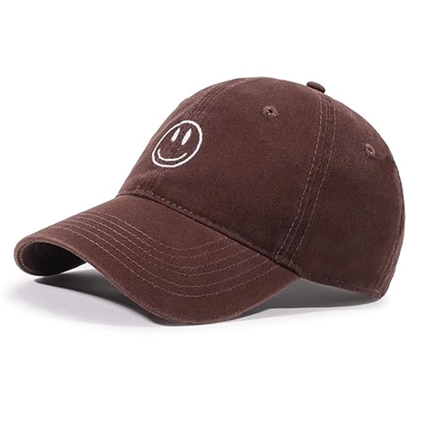 Unisex Basic Solid Baseball Cap Vintage Washed Distress Cotton Low Profile Dad Hat Adjustable Sports Hat - One Size - Brown