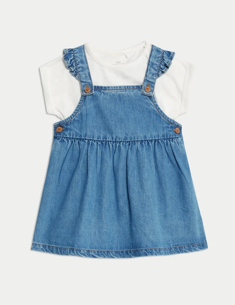 2pc Pure Cotton Denim Pinafore Outfit (0-3 Yrs)