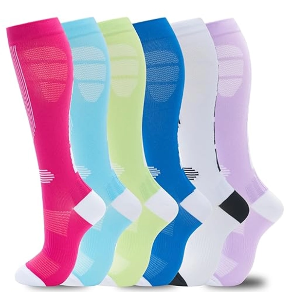 fenglaoda Compression Socks Women Men 6 Pairs, Knee High Best Support Circulation Socks for Running, Travel, Flight, Nurse - 18-6pairs-sports-6 - Large-X-Large