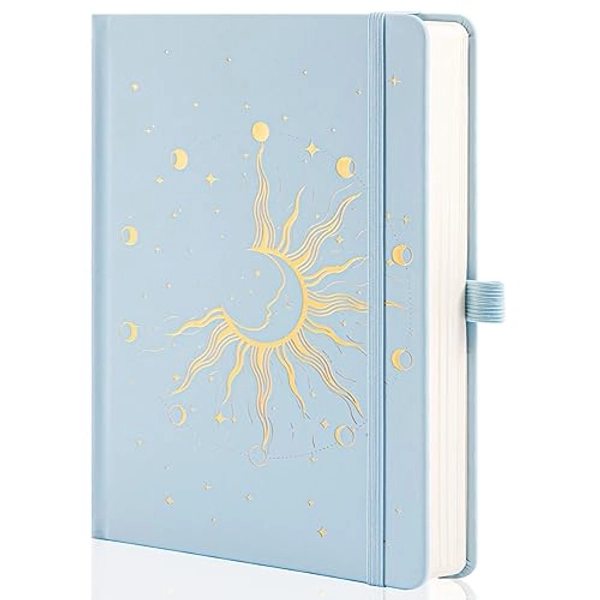 MGGAO Sun & Moon Journals for Women Men, A5 Hardcover Notebooks for Writing for Work, Travel, School,318 Numbered Pages, 14.7 x 21.4 cm - Blau - Liniert