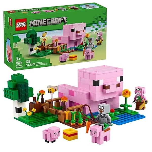 LEGO Minecraft The Baby Pig House Toy Figures and Playset - Building Minecraft Toy for Kids, Boys and Girls, Ages 7+ - with 2 Minifigures for Pretend Play - Gift Idea for Birthdays - 21268