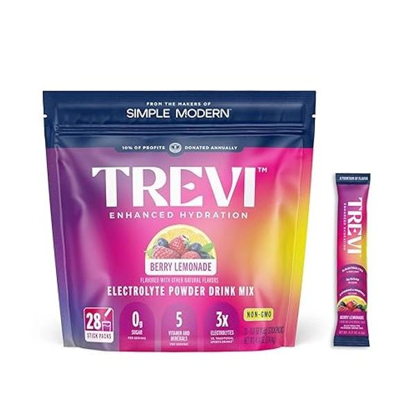 TREVI™ Electrolytes Powder Packets – Sugar Free Hydration Drink Mix Rehydrate Daily Electrolyte Replenisher Hydrates Himalayan Pink Salt Vitamins Trace Minerals No Artificial Dye 28 Ct Berry Lemonade - Berry Lemonade - 28 Servings (Pack of 28)