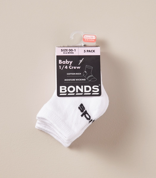 5 Pack Bonds Baby 1/4 Crew Socks