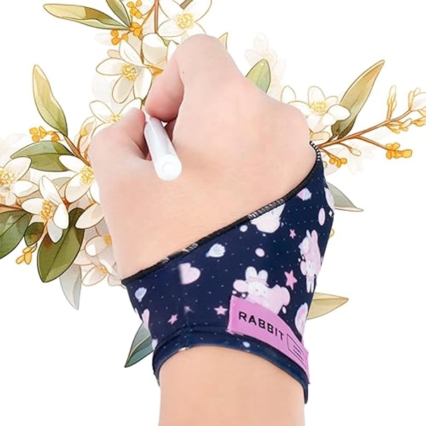 Spaseeba Artist Drawing Glove, Two-Finger Digital Art Glove for Drawing Tablet/Pen Display/Monitor Cute Rabbit Print Drawing Glove for Right and Left Hand, S Blackpink Color