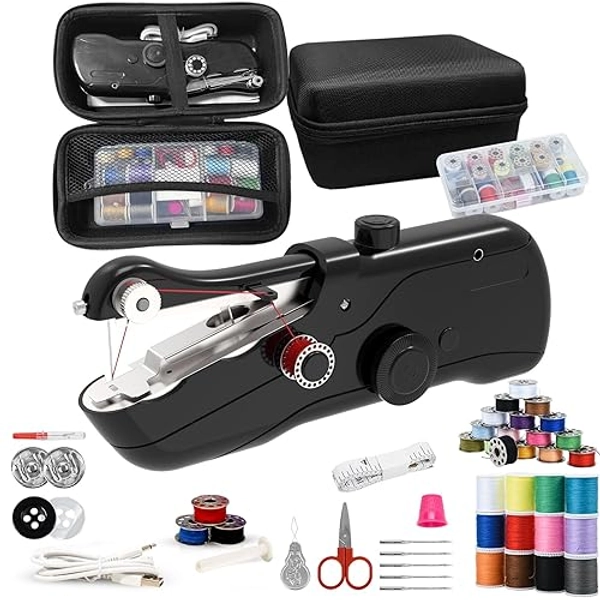 Handheld Sewing Machine, Portable Sewing Machine with Storage, Electric Switch, Two Speed Modes, Easy to Operate,Portable Mini Sewing Machine.Black with accessories - Black with Accessories