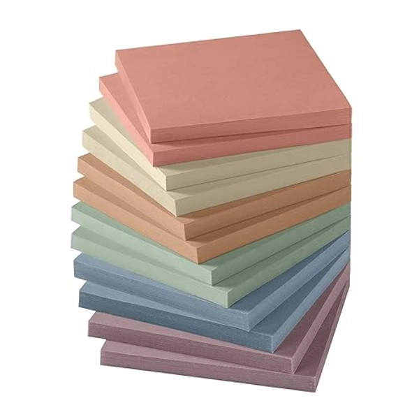 Sticky Notes, 12 Pads, 3x3 inches, Aesthetic Vintage Self-Sticky Note Pads, Ideal for Office, Study, and Daily Life Organization - Neutral Colors - A-neutral