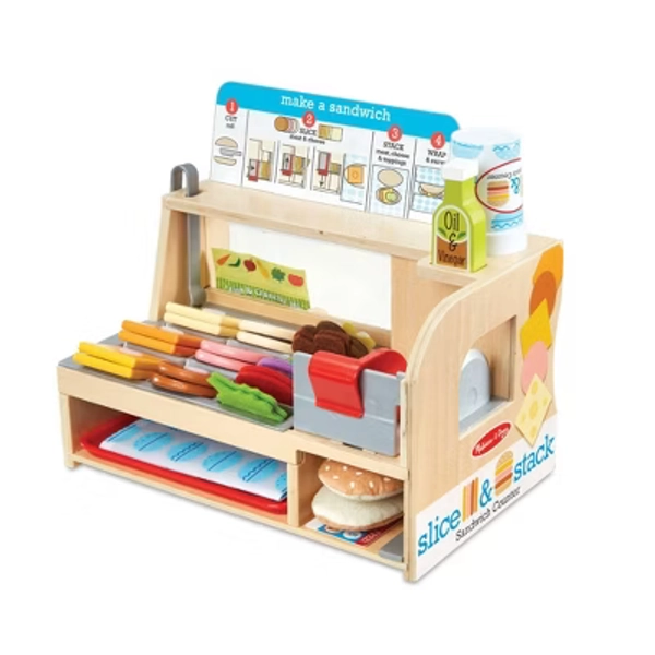 Melissa & Doug Slice & Stack Wooden Sandwich Counter with Deli Slicer Pretend Play Food - 56pc