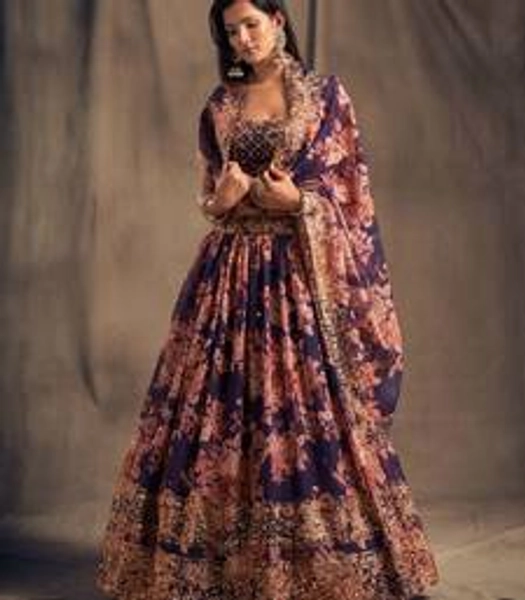 Stunning Purple Organza Zari & Sequins Wedding Lehenga - Classiques - 4366052