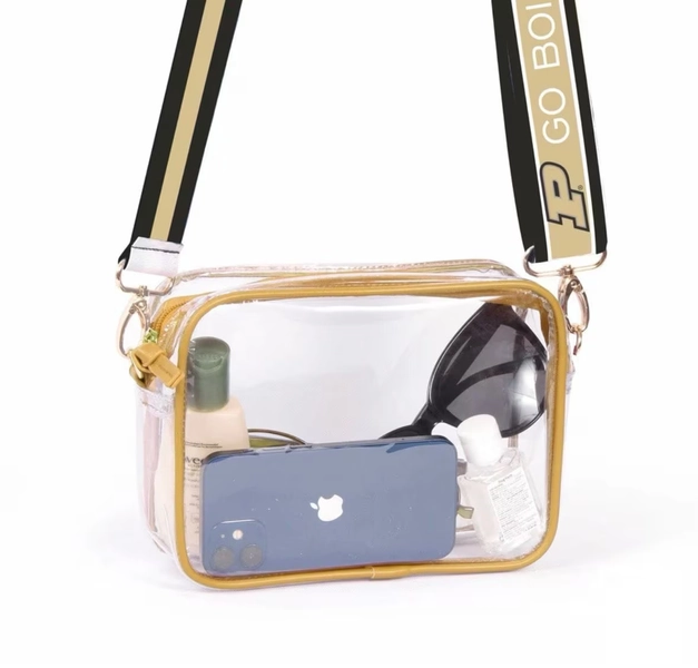 Purdue GO BOILERS / Clear Purse with Strap, Licensed, Canvas, Game Day, Stadium Approved, Crossbody, Back to School, Graduation Gift