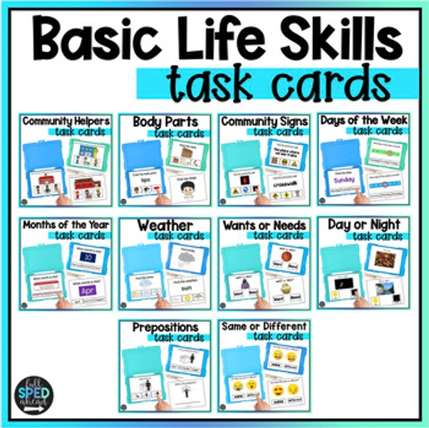 Basic Life Skills Task Cards Autism Centers Special Education Work Box Bundle
